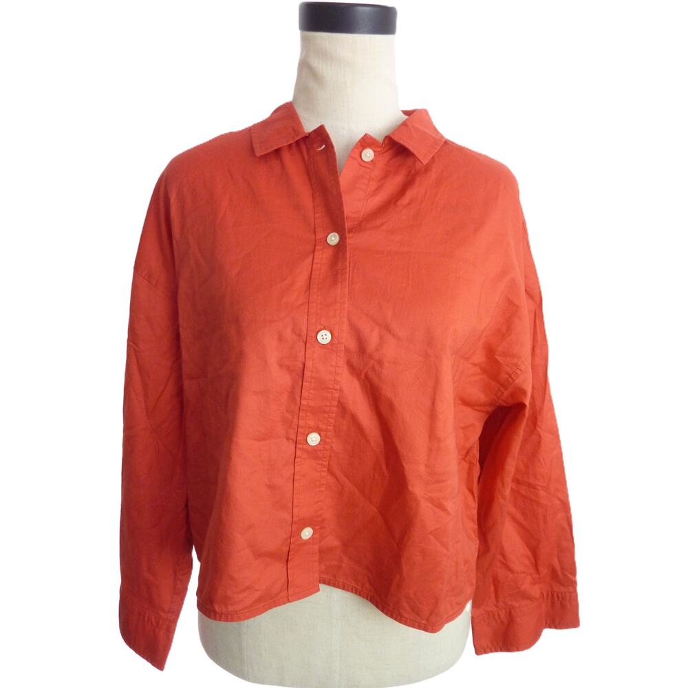 NWT Everlane Cotton PJ Top in Orange S Long Sleeve Button Down